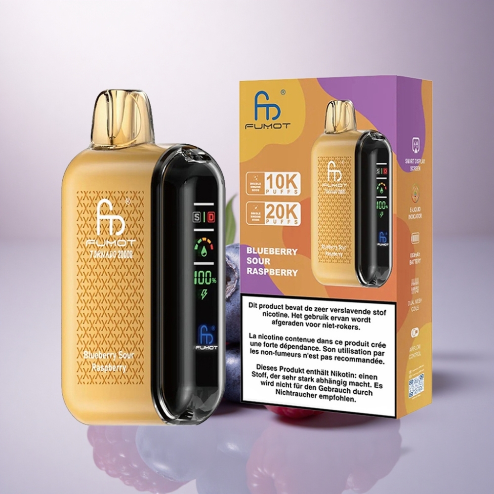 Fumot Tornado 20000 Puffs Arándano Agrio Frambuesa Dual Mesh 850mAh