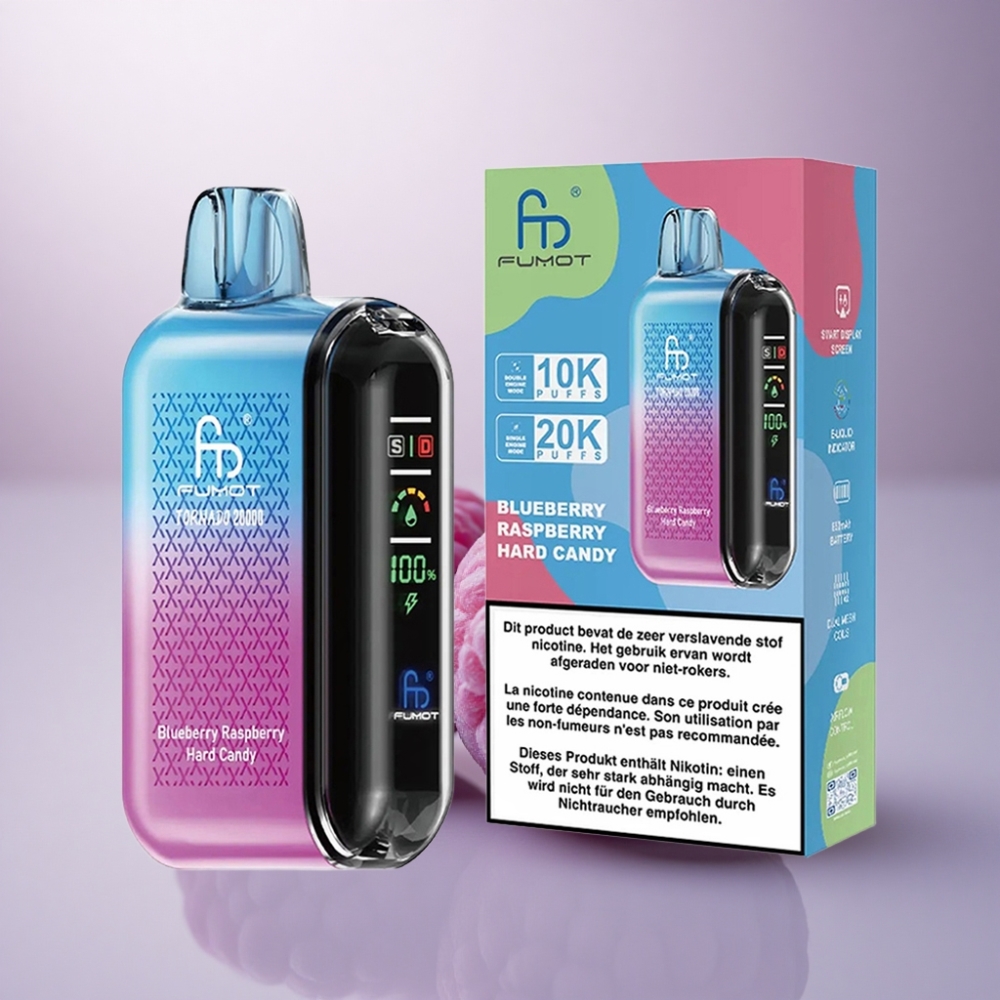 Fumot Tornado 20000 Puffs Caramelo Duro de Arándano y Frambuesa con Dual Mesh Coil y 850mAh