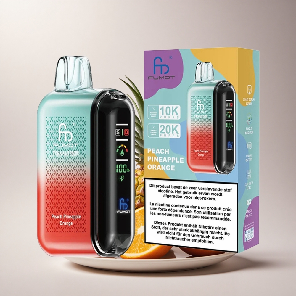 Fumot Tornado 20000 Puffs Durazno Piña Naranja Dual Mesh Coil 850mAh