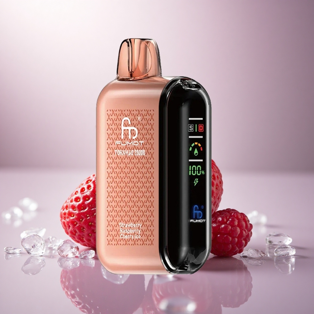 Fumot Tornado 20000 Puffs Fresa Frambuesa Cereza Hielo con Dual Mesh Coil y 850mAh
