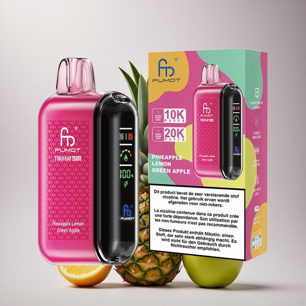 Fumot Tornado 20000 Puffs Piña Limón Manzana Verde con Dual Mesh Coil y 850mAh