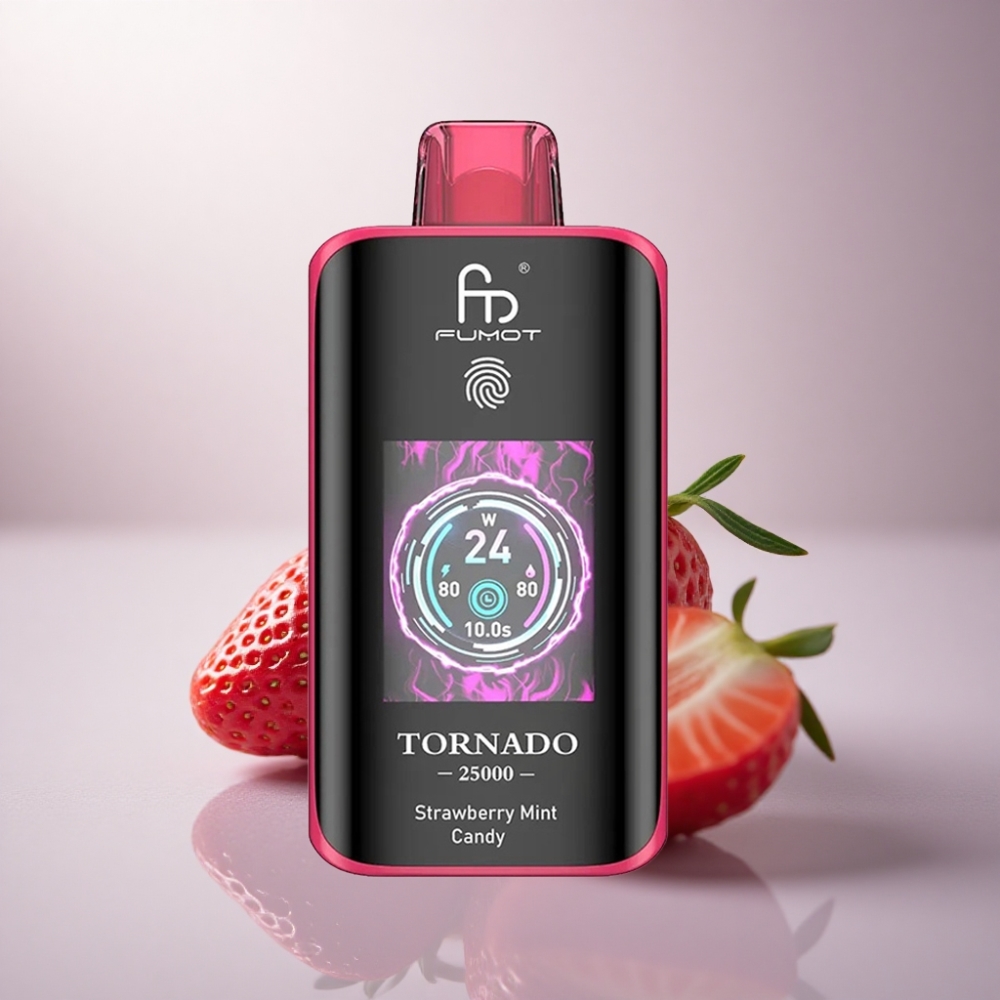 Fumot Tornado 25000 Puffs Caramelo de Fresa y Menta con Pantalla HD y Batería 700mAh