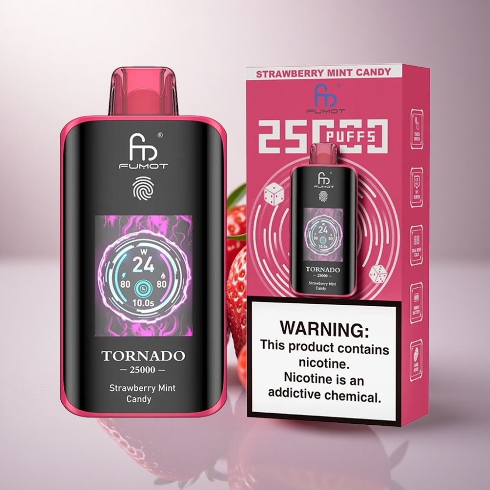 Fumot Tornado 25000 Puffs Caramelo de Fresa y Menta con Pantalla HD y Batería 700mAh