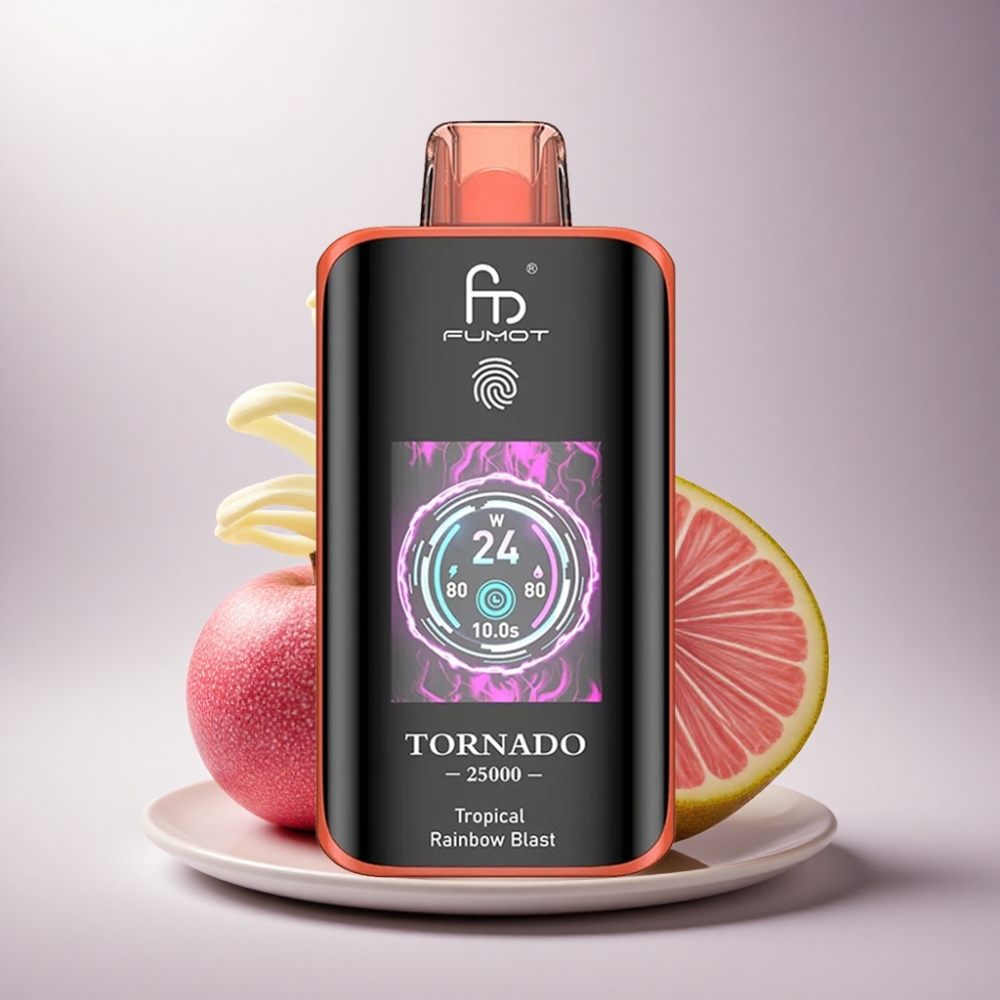Fumot Tornado 25000 Puffs Explosión Arcoíris Tropical con Pantalla HD y 700mAh