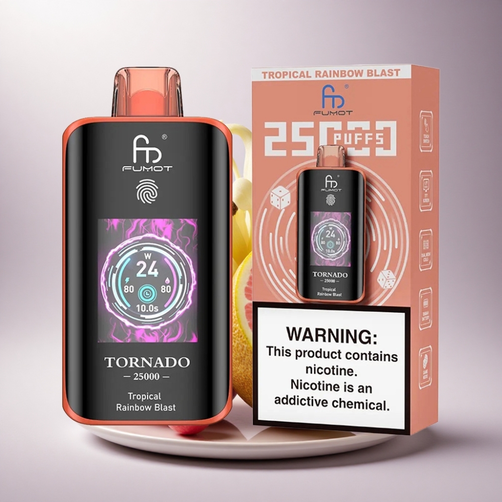 Fumot Tornado 25000 Puffs Explosión Arcoíris Tropical con Pantalla HD y 700mAh