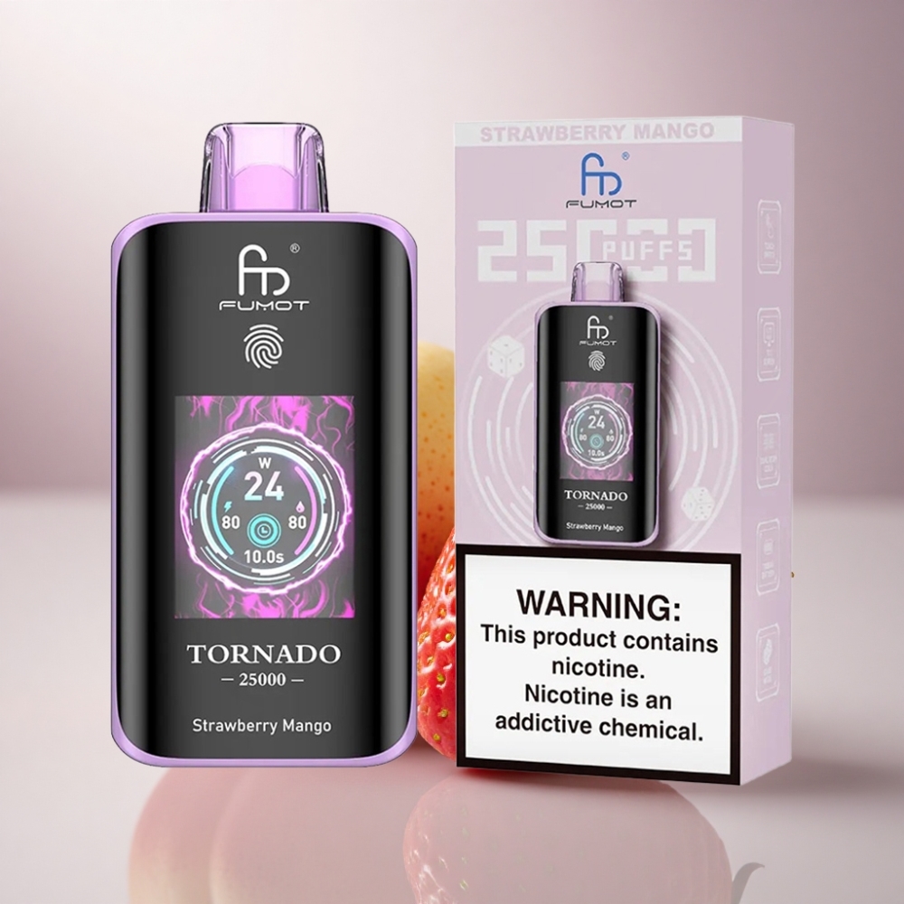 Fumot Tornado 25000 Puffs Fresa Mango Pantalla HD Batería 700mAh