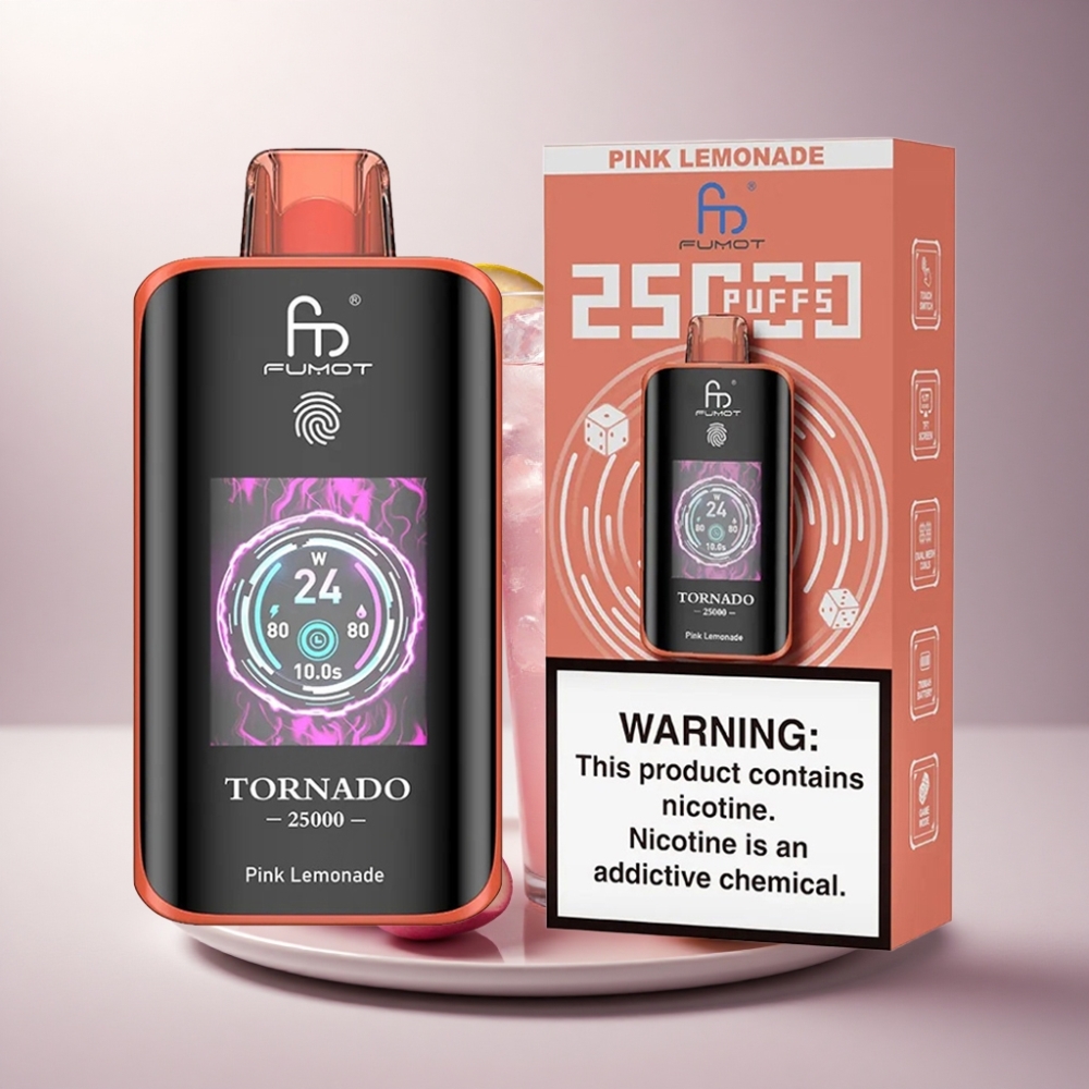 Fumot Tornado 25000 Puffs Limón Rosa HD Pantalla Batería 700mAh