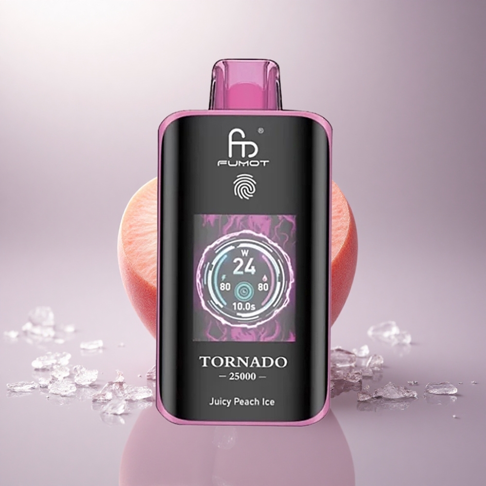 Fumot Tornado 25000 Puffs Melocotón Jugoso Hielo con Pantalla HD y Batería 700mAh