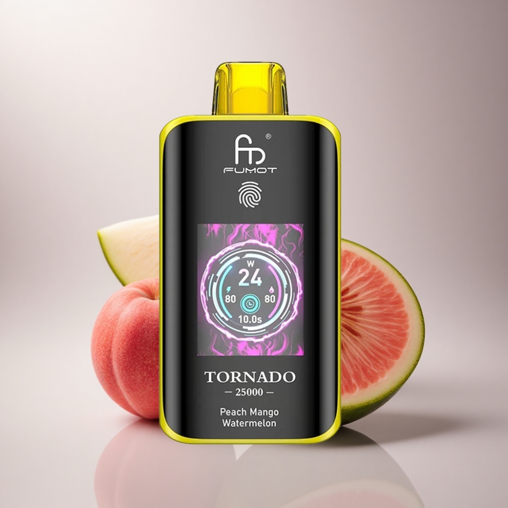 Fumot Tornado 25000 Puffs Melocotón Mango Sandía con Pantalla HD y Batería 700mAh Recargable