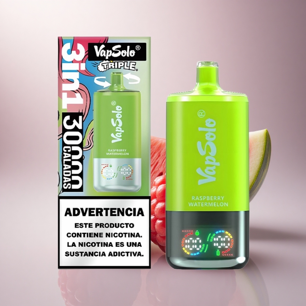 Vapsolo Triple 30000 Puffs Agua de Frambuesa y Sandía con 40ml de Líquido y Nicotina 20mg/ml