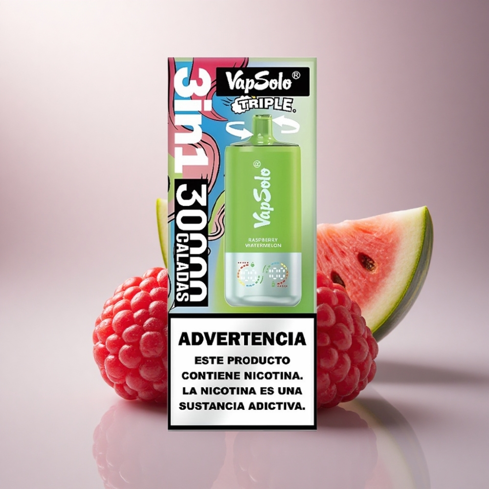 Vapsolo Triple 30000 Puffs Agua de Frambuesa y Sandía con 40ml de Líquido y Nicotina 20mg/ml
