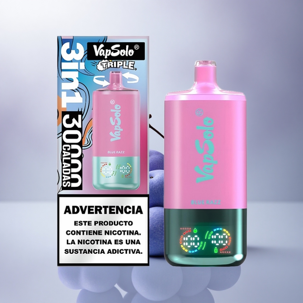 Vapsolo Triple 30000 Puffs Azul Frambuesa Tipo-C 40ml Nicotina 50mg/ml