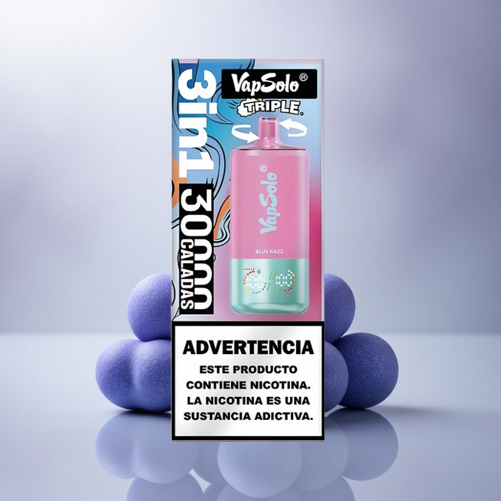Vapsolo Triple 30000 Puffs Azul Frambuesa Tipo-C 40ml Nicotina 50mg/ml