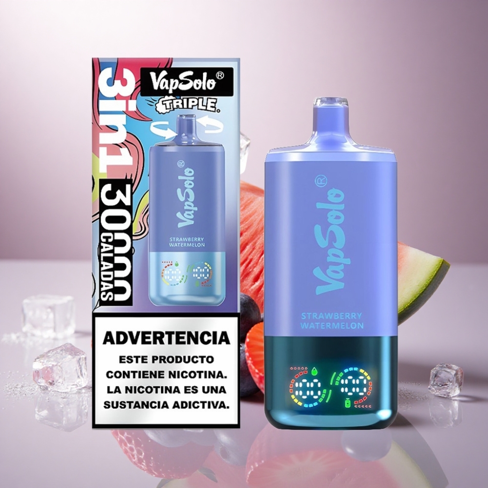 Vapsolo Triple 30000 Puffs Fresa Sandía & Arándano Hielo con 40ml de E-Líquido y 20 mg/ml de Nicotina