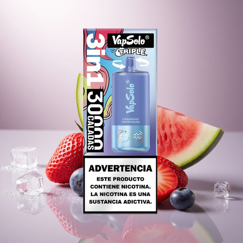 Vapsolo Triple 30000 Puffs Fresa Sandía & Arándano Hielo con 40ml de E-Líquido y 20 mg/ml de Nicotina