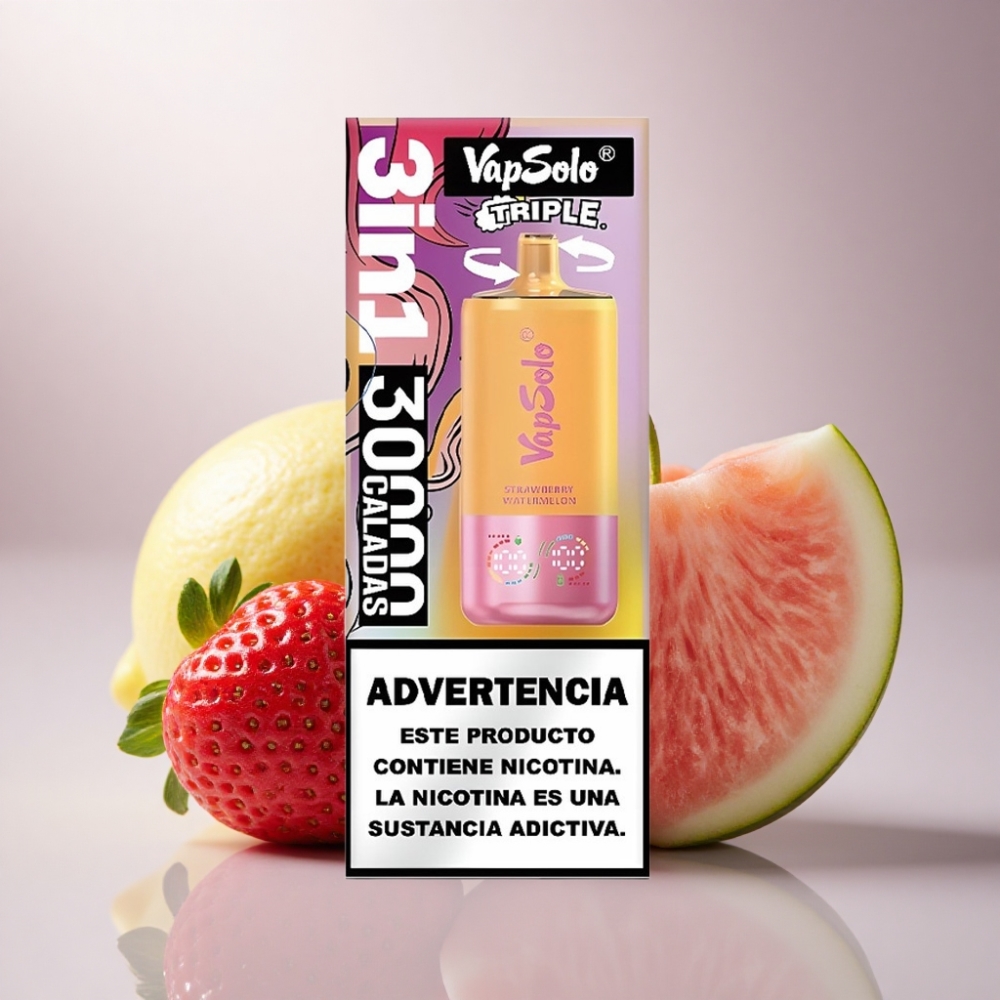 Vapsolo Triple 30000 Puffs Fresa Sandía & Limón Melocotón con 40ml de Líquido y 20 mg/ml de Nicotina