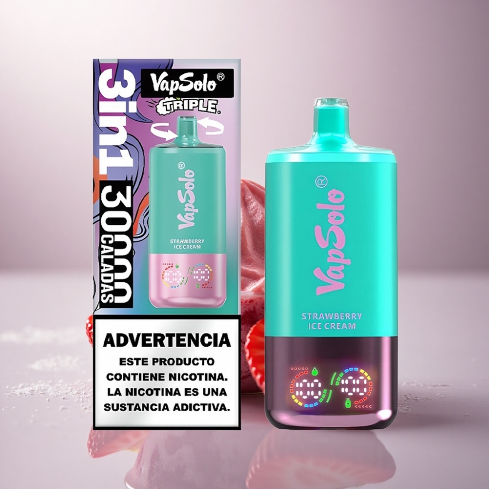 Vapsolo Triple 30000 Puffs Helado de Fresa 40ml 20mg Nicotina Tipo-C