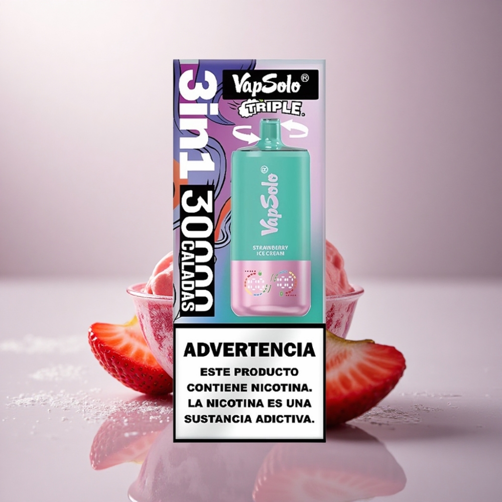 Vapsolo Triple 30000 Puffs Helado de Fresa 40ml 20mg Nicotina Tipo-C