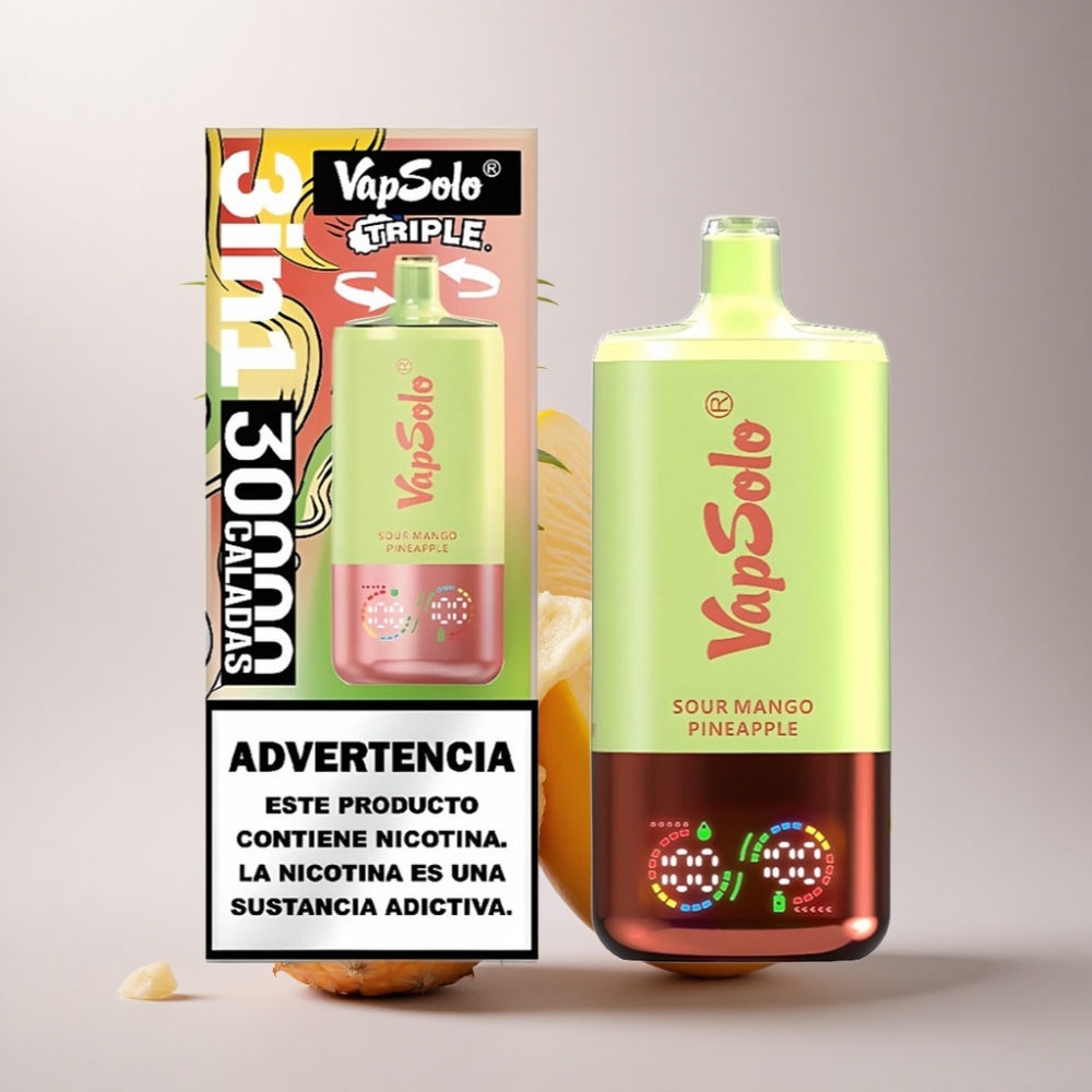 Vapsolo Triple 30000 Puffs Mango Piña Agrio con 40ml de Líquido y Nicotina 20mg/ml