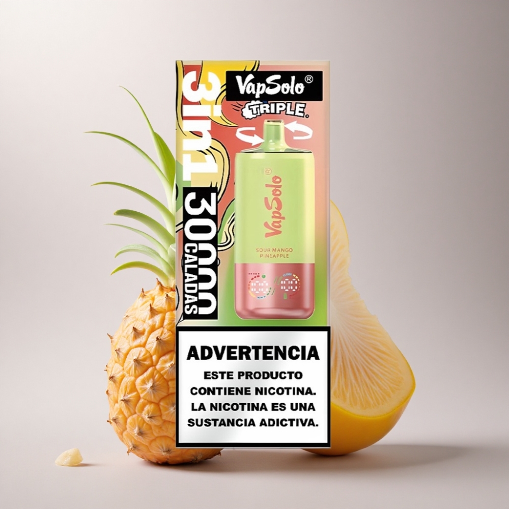 Vapsolo Triple 30000 Puffs Mango Piña Agrio con 40ml de Líquido y Nicotina 20mg/ml