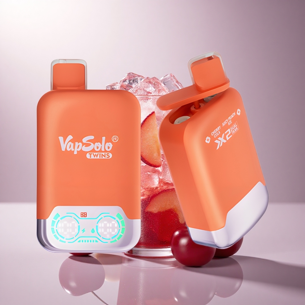 Vapsolo Twins 20000 Puffs Cereza Cola & Melocotón Jugoso Helado con 40 ml de líquido y nicotina 20mg/ml