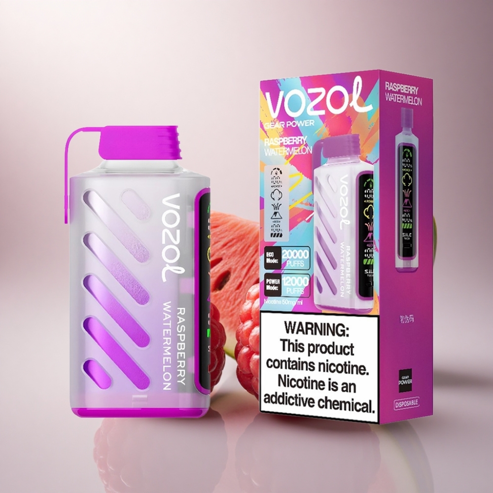 VOZOL Gear Power 20000 Puffs Frambuesa Sandía Dual Mesh Pantalla Completa Nicotina 5%