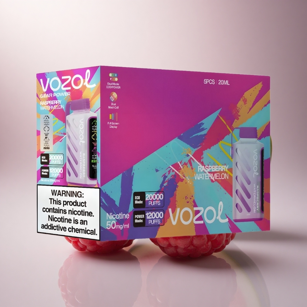 VOZOL Gear Power 20000 Puffs Frambuesa Sandía Dual Mesh Pantalla Completa Nicotina 5%
